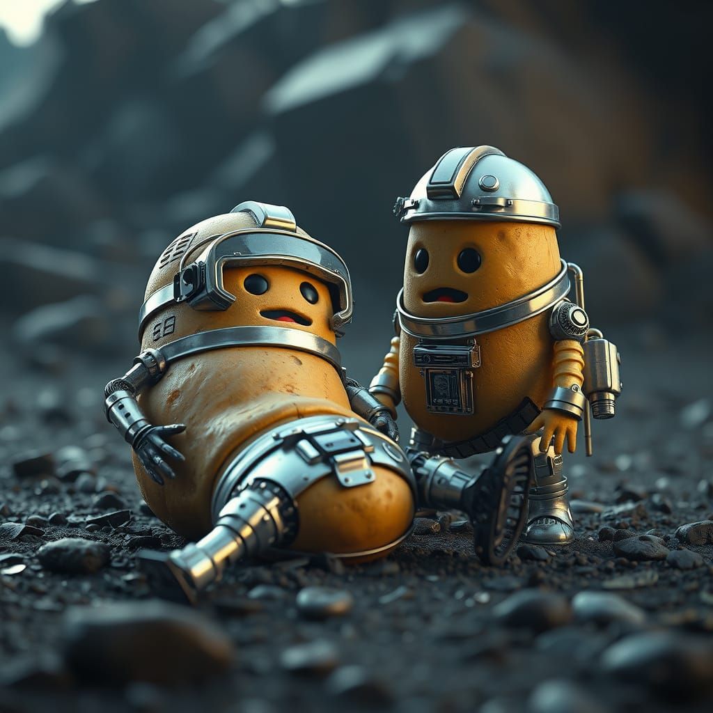 Sci-Fi Potatoes: A Grim Scene in Polished Metal
