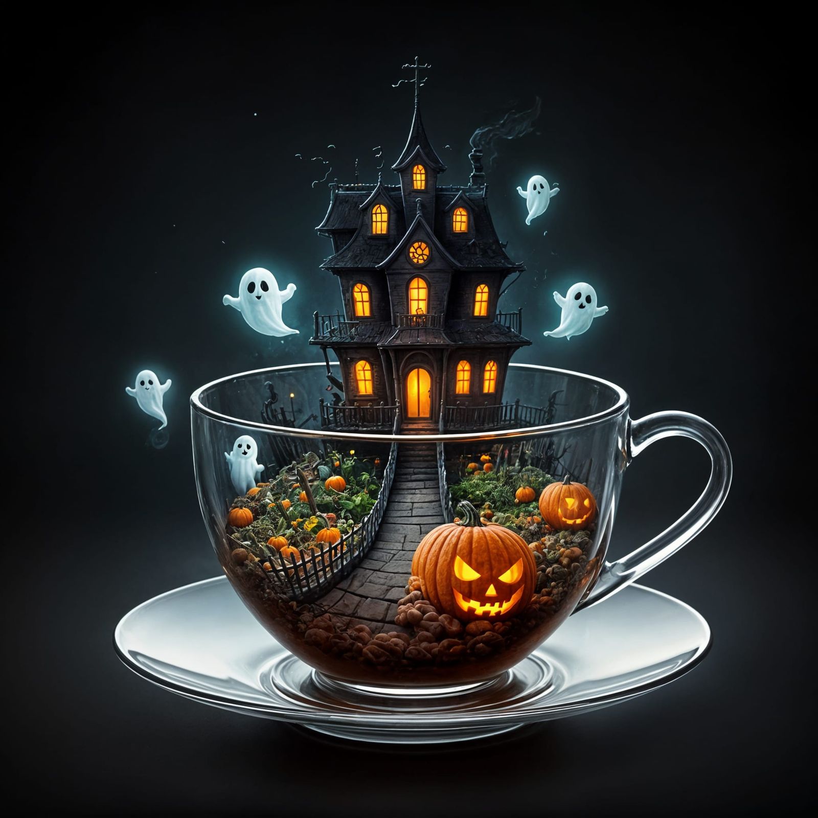 Haunted Teacup: Spooky Scene in Miniature