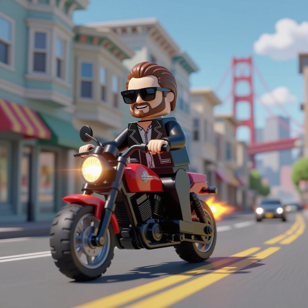 Nicolas Cage as Lego Biker in Freemakers Style