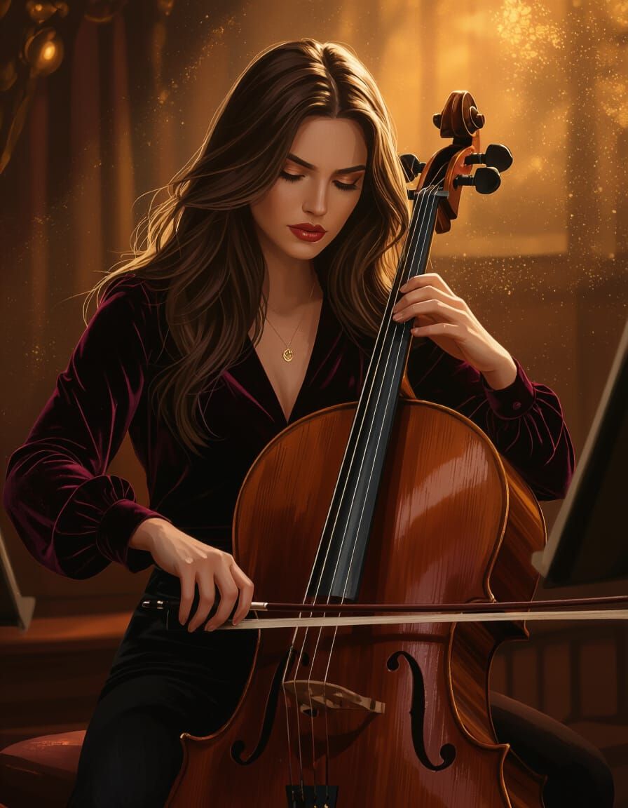 Woman Playing Cello in Dramatic Lighting