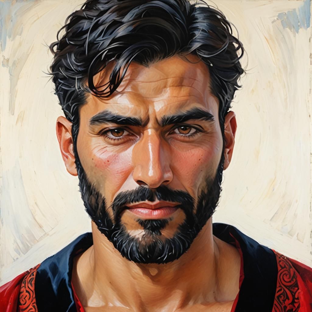 Impressionist Portrait of Bearded Man in Velvet Robe