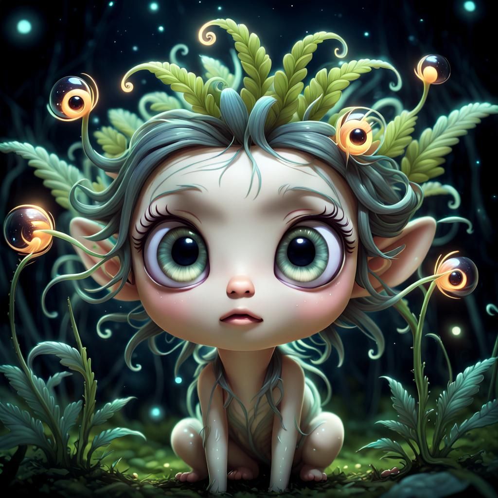Chibi Magical Plants with Bioluminescence in Pixar Art