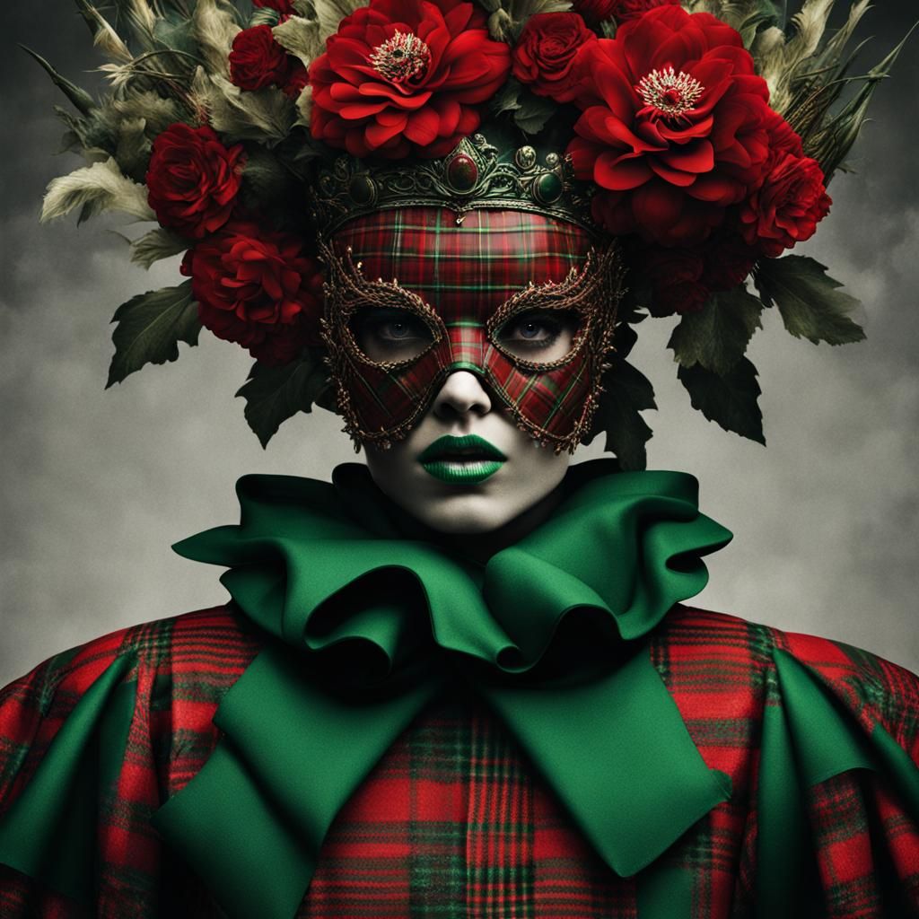 Plaid Mask and Crown in Hyperrealistic Style