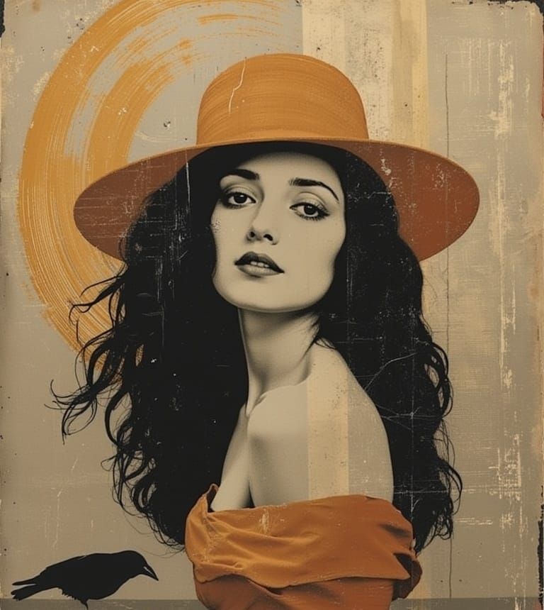 Art Deco Woman with Swirling Hair and Geometric Shapes