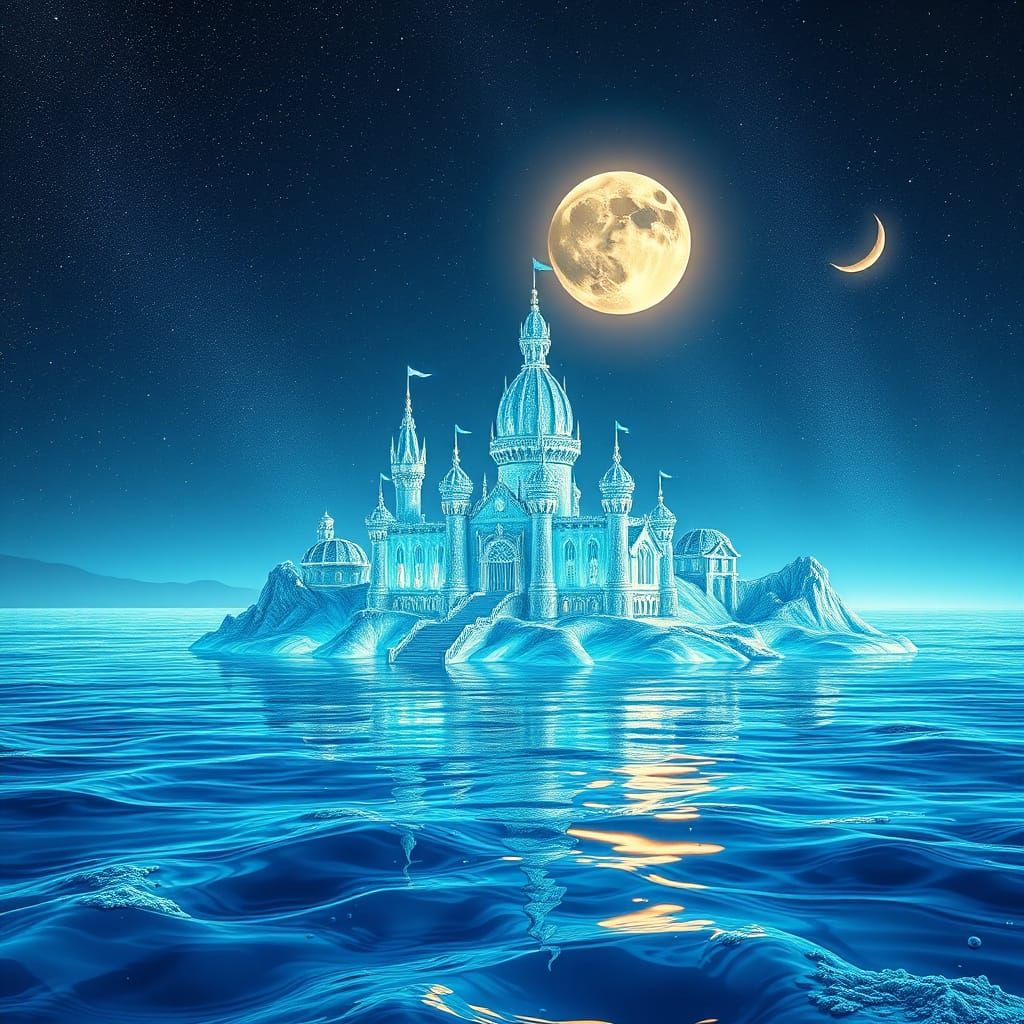 Luminescent Water Castle in a Boundless Aquatic Cosmos