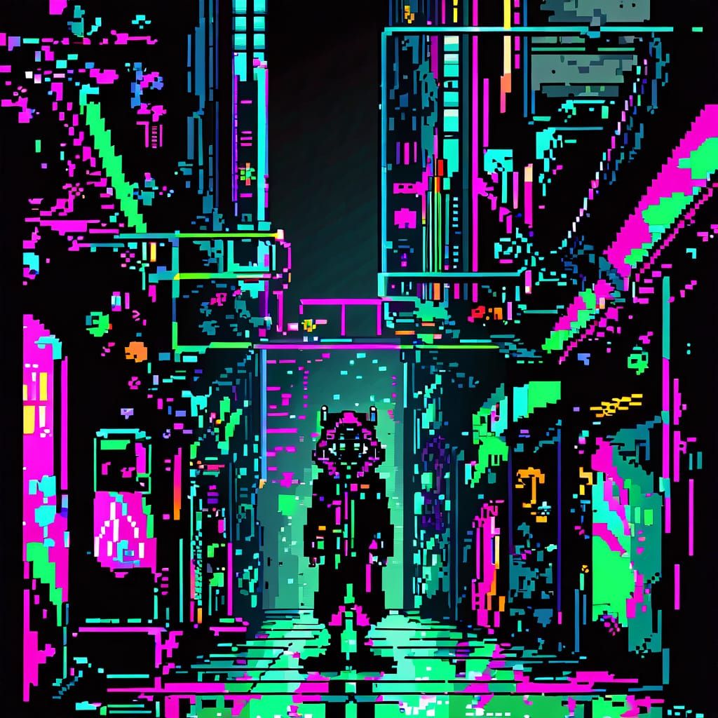 Futuristic Being in Neon-Lit Alleyway