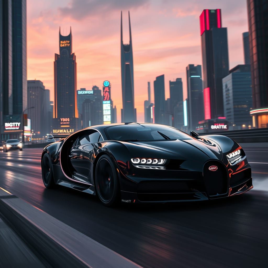 Bugatti Chiron in a Futuristic Cityscape
