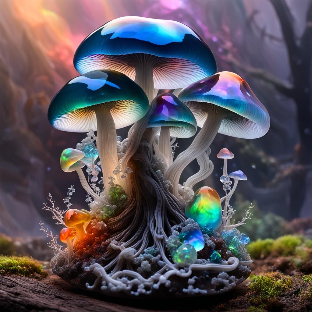 Magical Jelly Quartz Mushrooms with Opal Shards