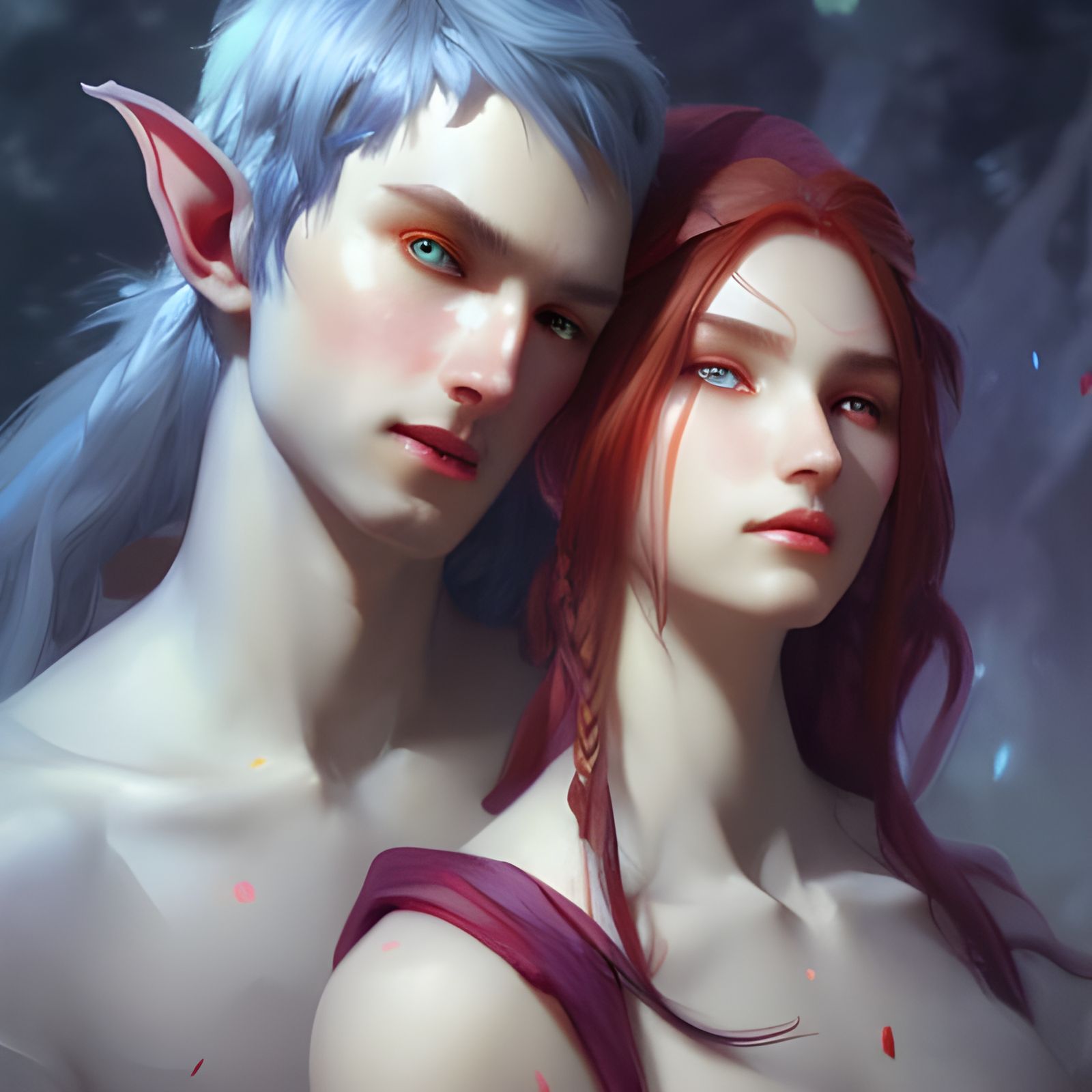 Elves in Love: Detailed Portrait in Vibrant Colors