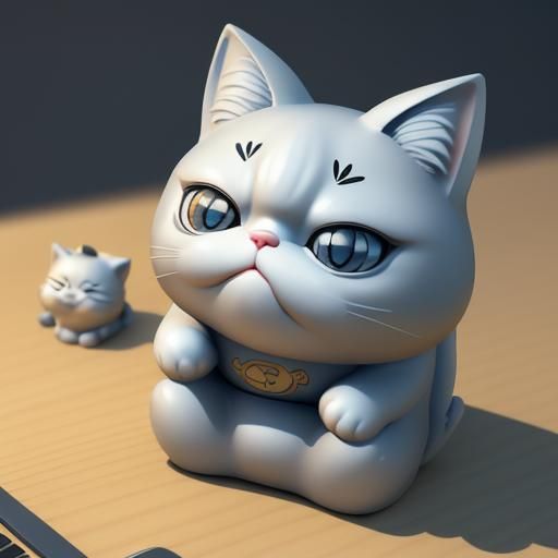 Cute Grumpy Cat Maneki-neko Bobble-Head in 3D