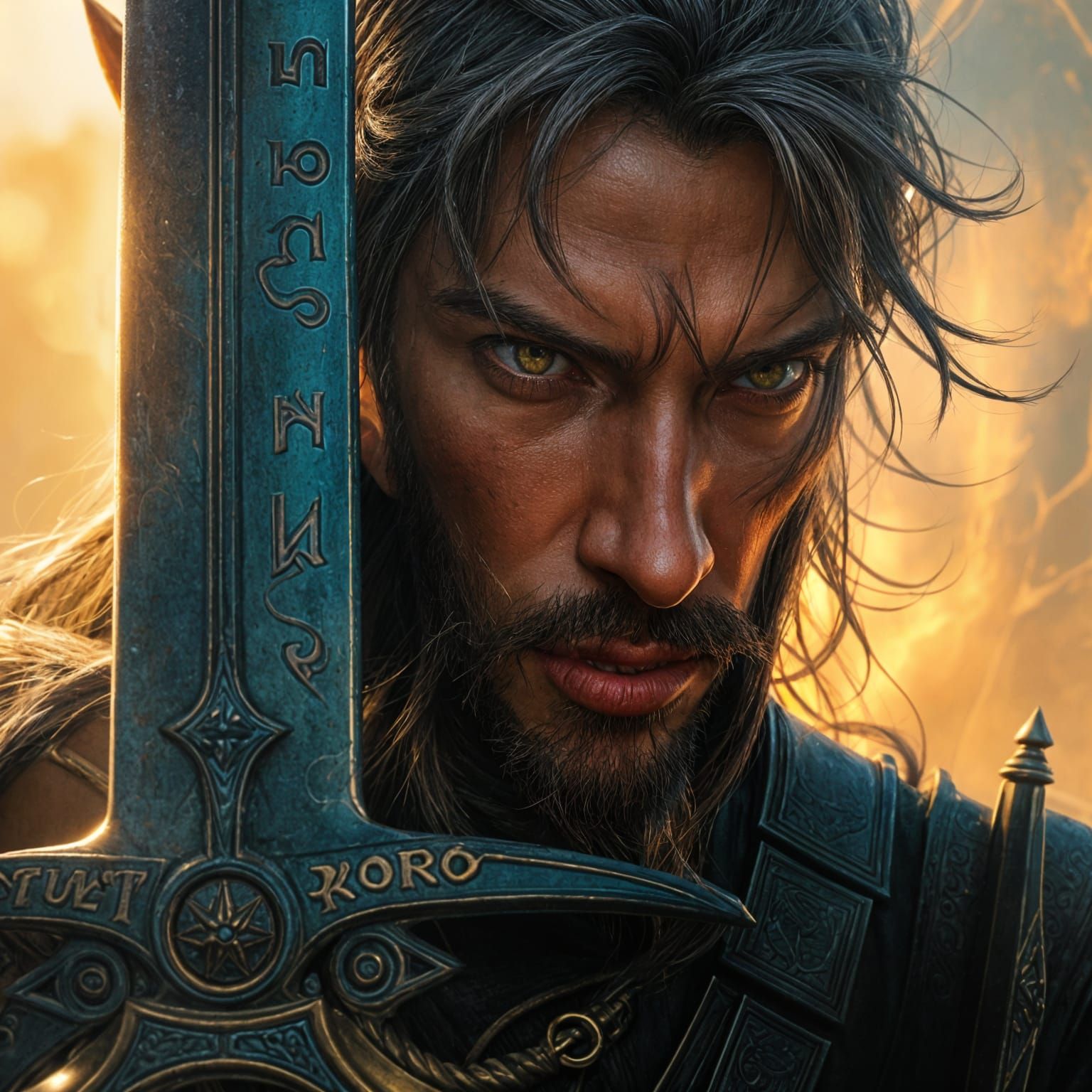 Epic Half-Elf Warrior Unleashes Radiant Sword in Golden Ligh...