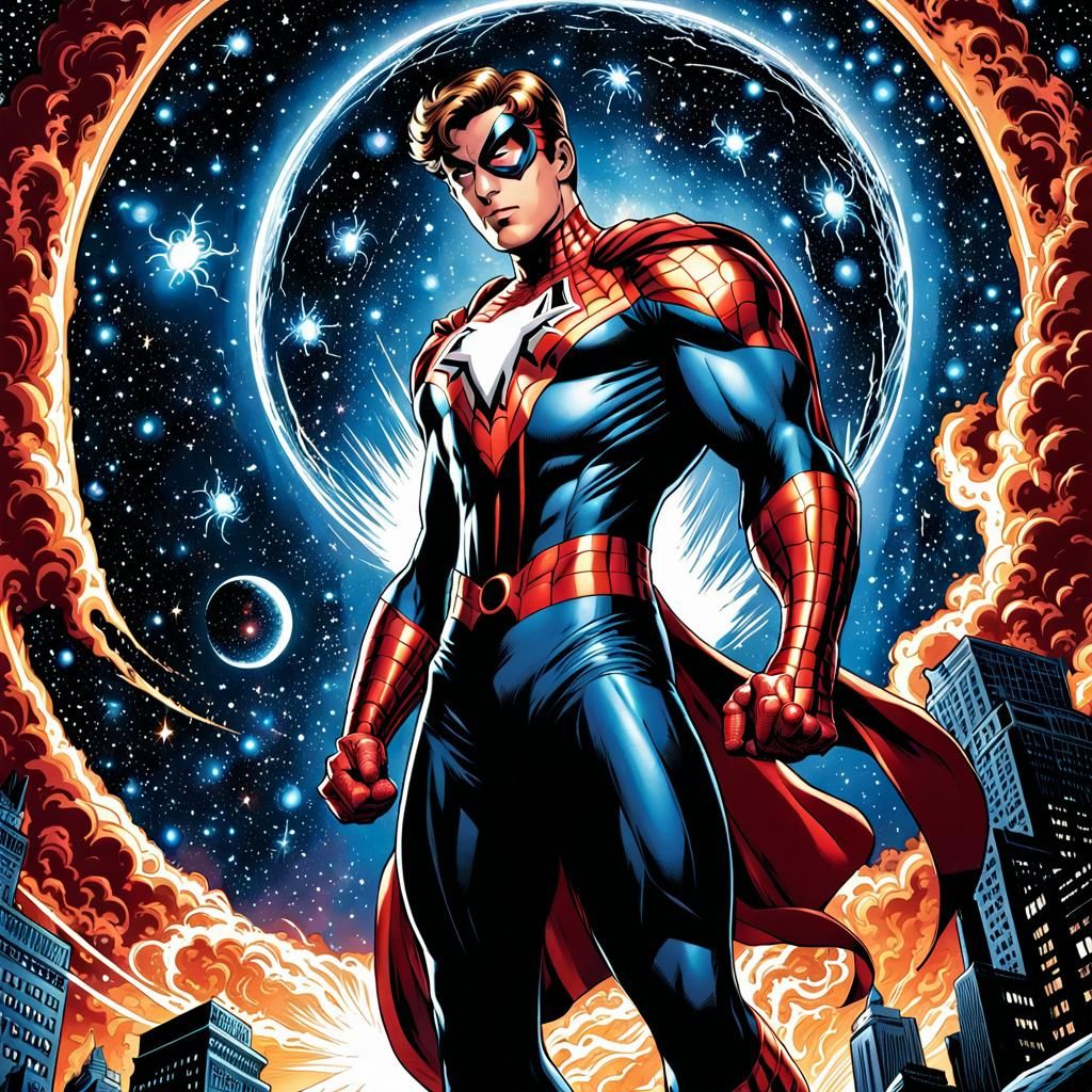 Spider-Man as Celestial Being in Comic Book Style