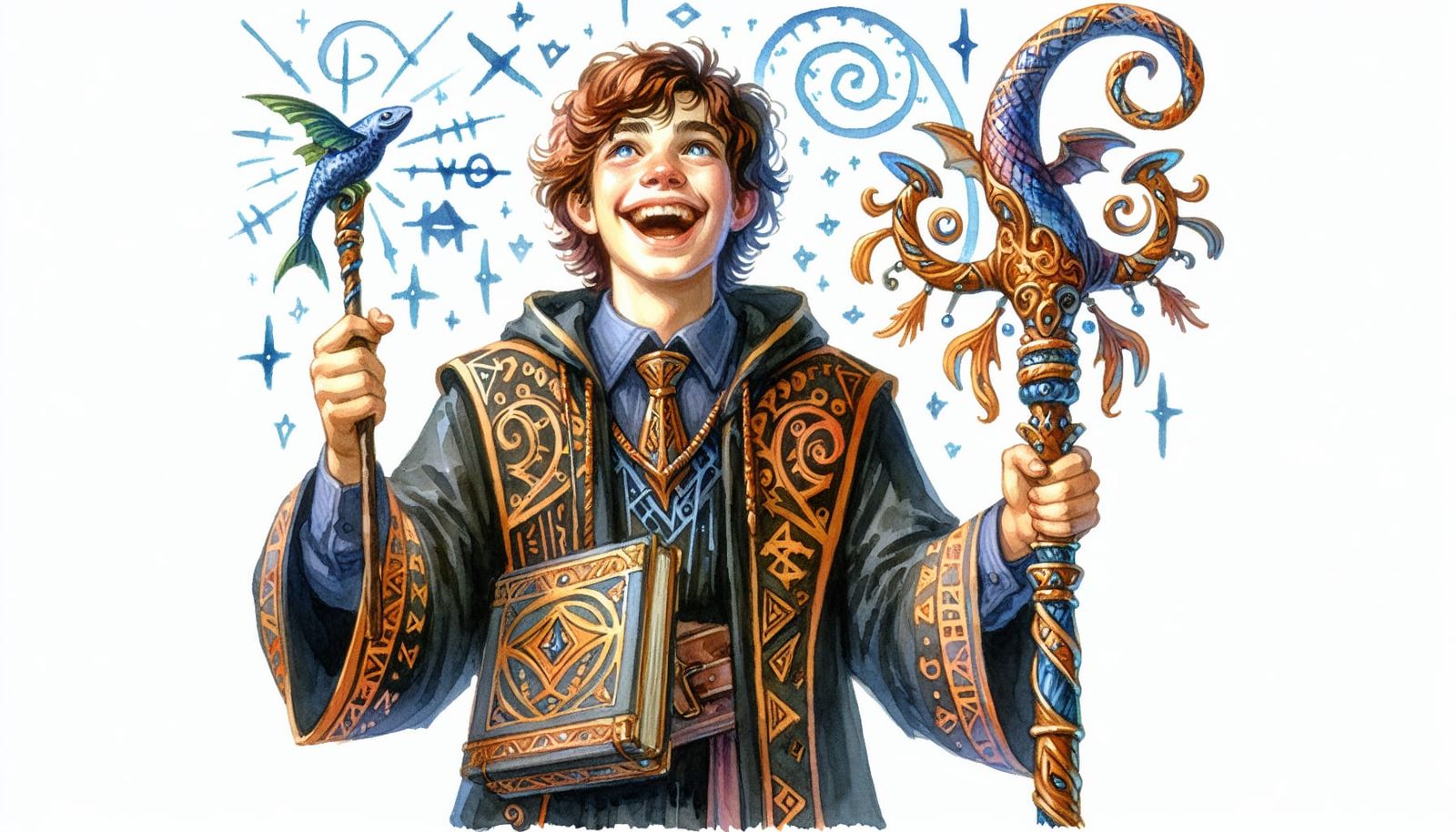 Happy Teenage Wizard in Watercolor