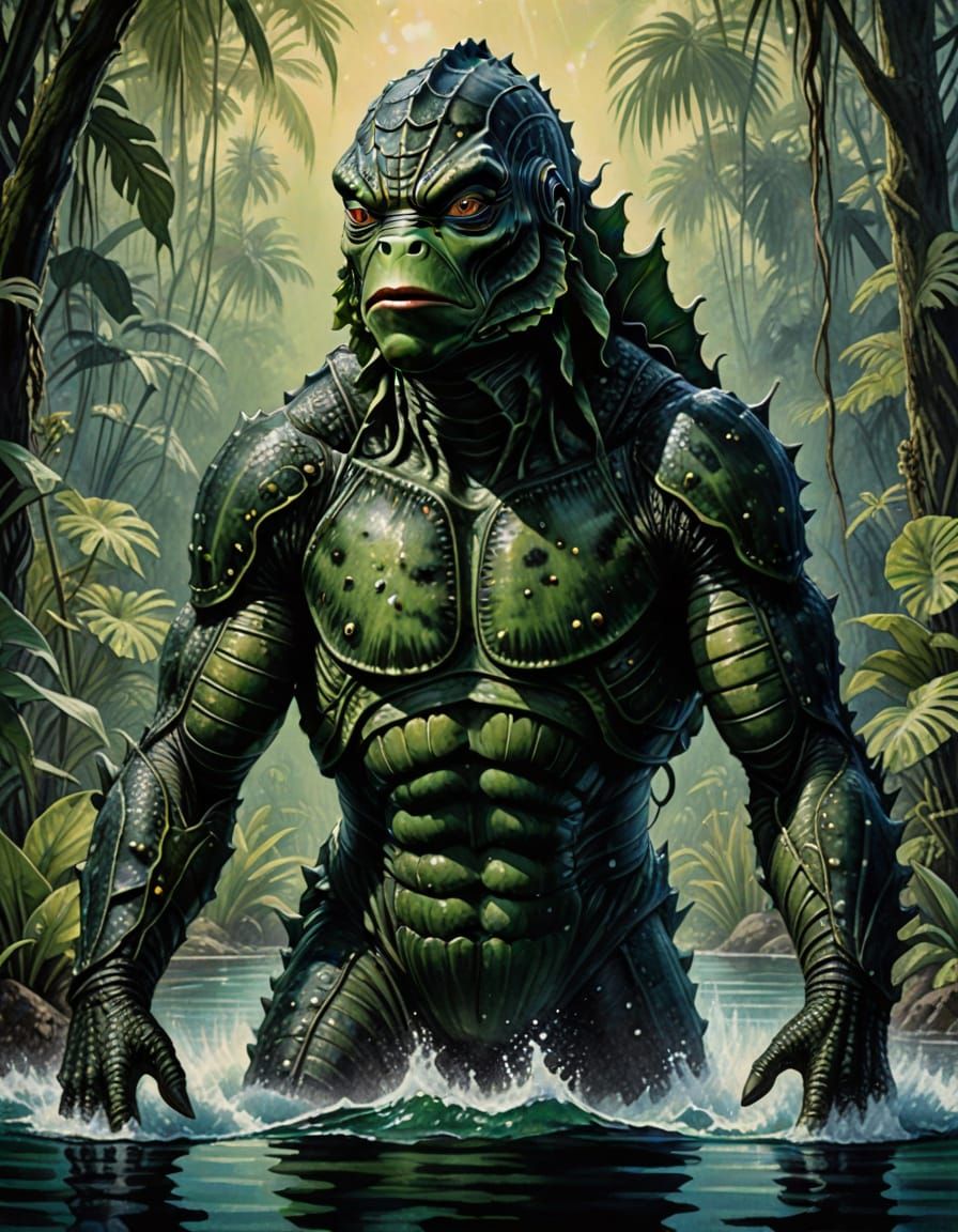 Creature from the Black Lagoon in Vintage Movie Poster Style
