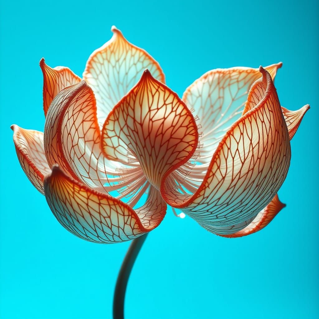 Bioluminescent DNA Lotus in Vibrant Cyan Liquid