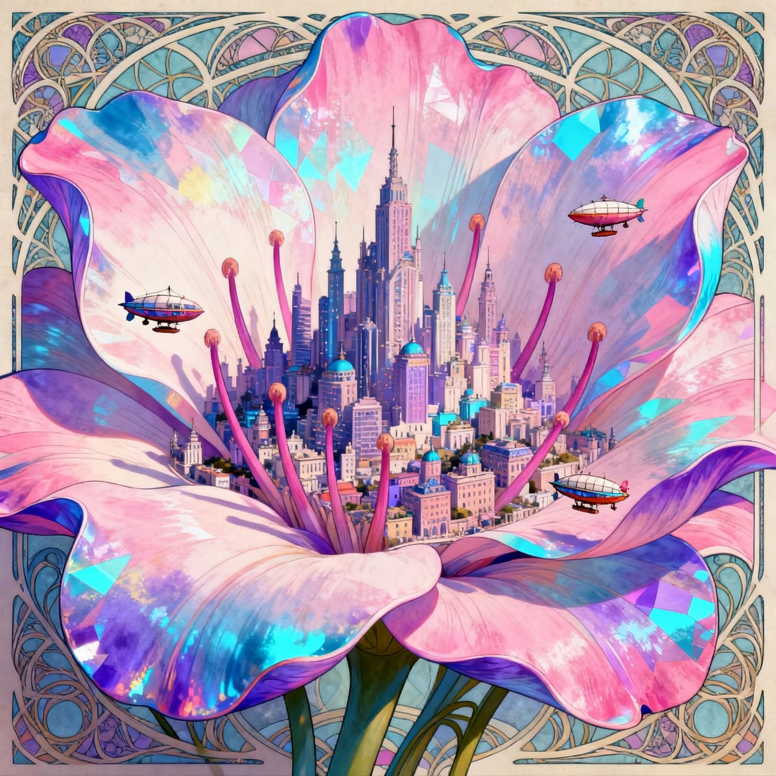Fantasy City Blooms Within Giant Iridescent Flower