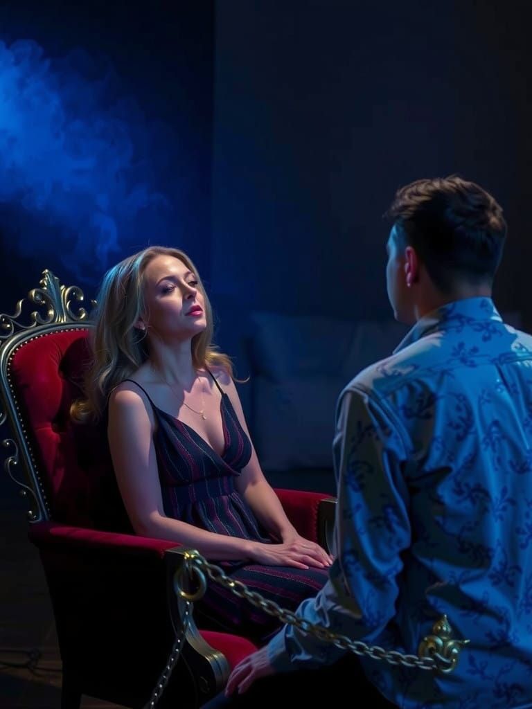 Woman Under Mesmerizing Hypnosis by Mysterious Figure in Cry...