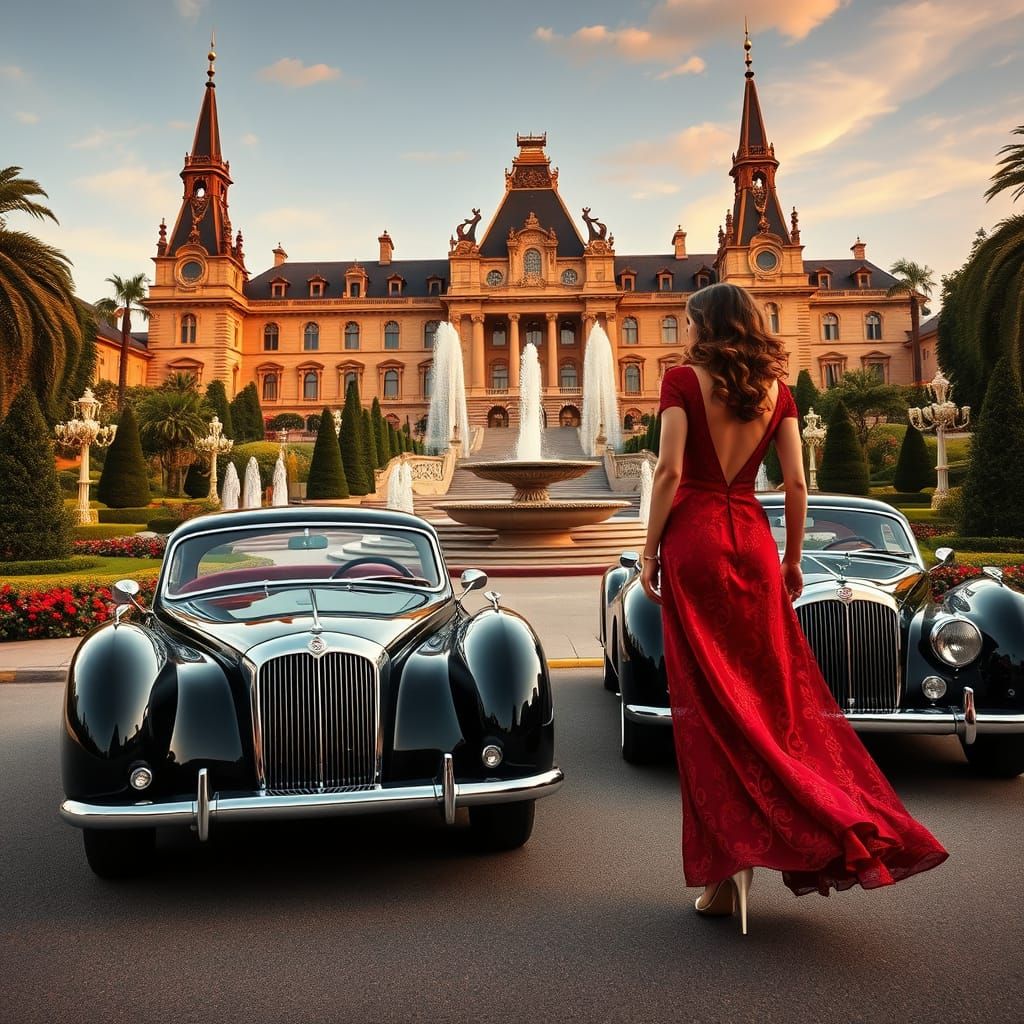 Luxury Cars in Front of an Opulent Palace
