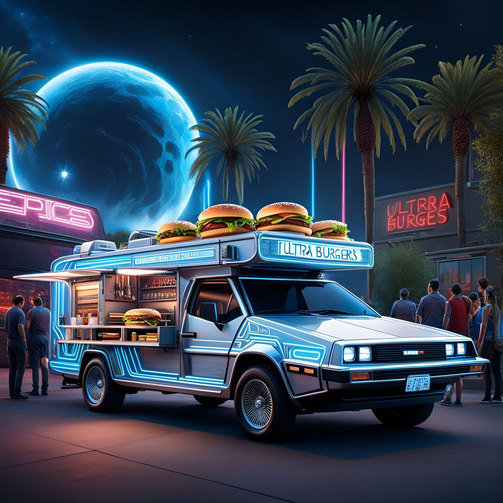 Futuristic Laser Food Truck with Holographic Art