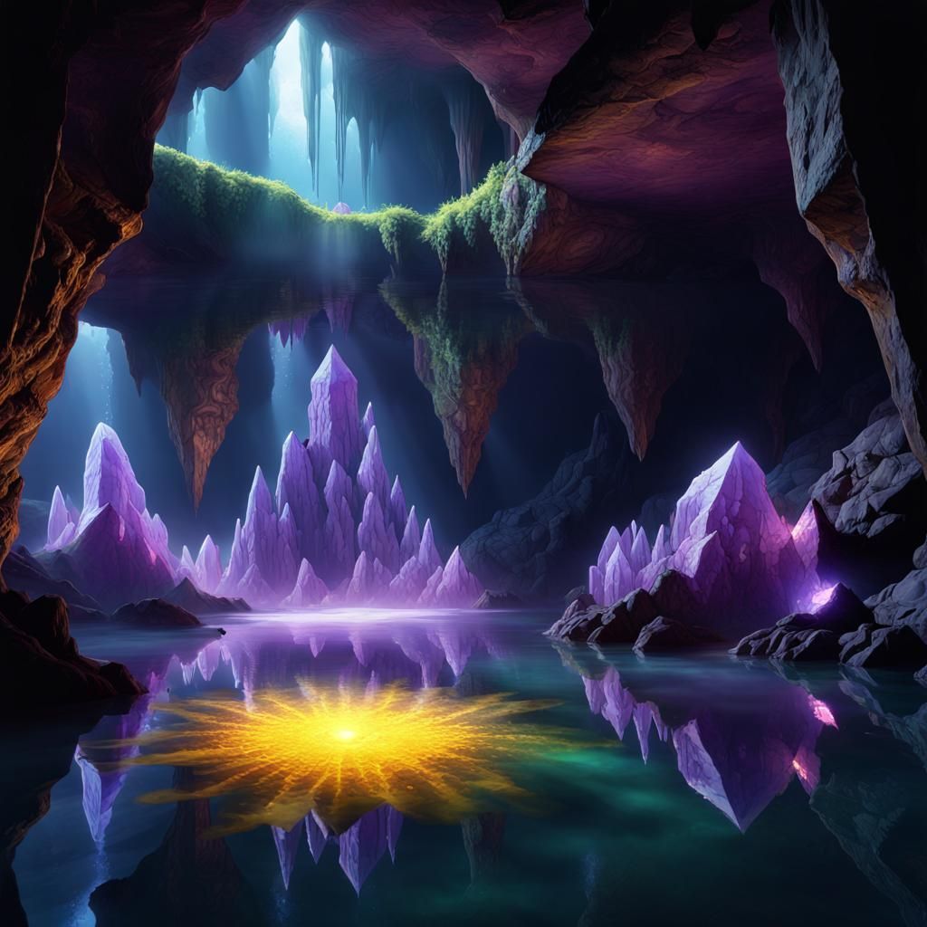 Crystal Cave: Dark Fantasy Art in 8K Resolution
