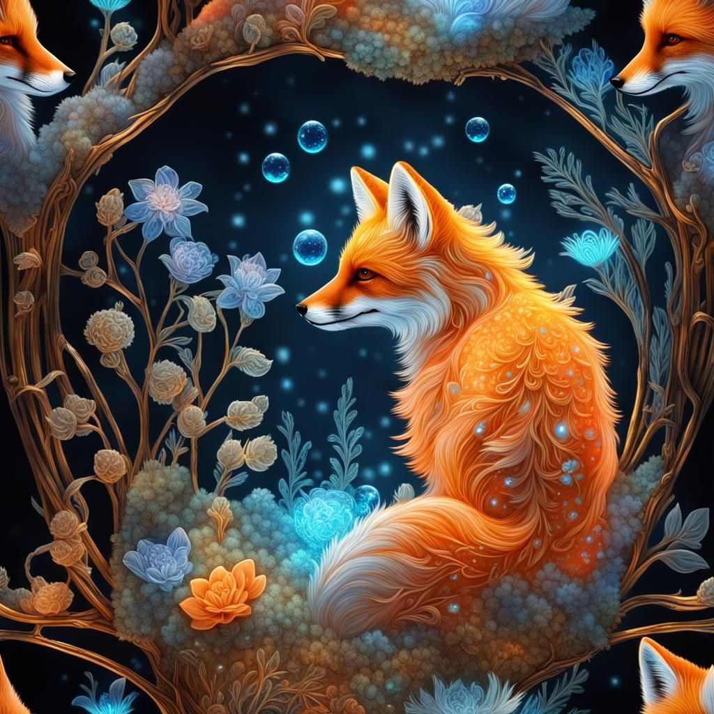 Bioluminescent Crystal Fox Underwater Fantasy Portrait