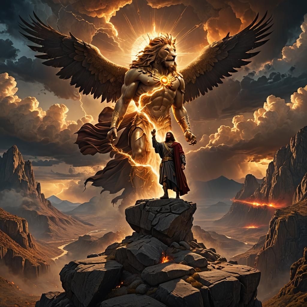 Jesus as Lion of Judah in Apocalyptic Landscape