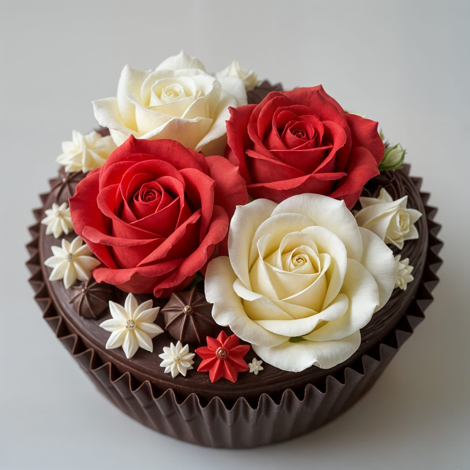 Chocolate Creation with Red and White Marzipan Roses