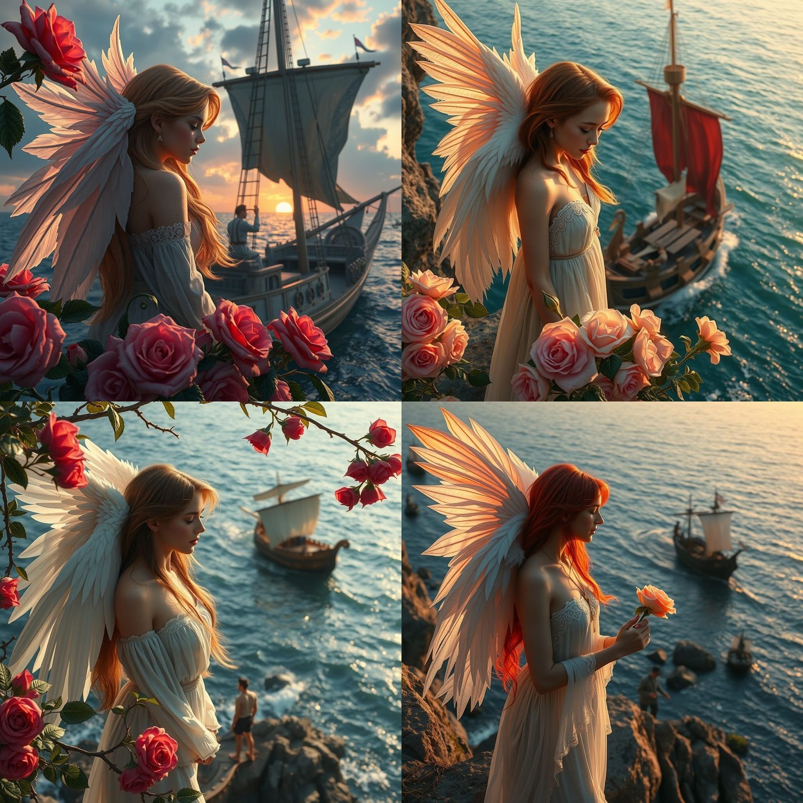 Winged Woman Serenades Sailors at Sunrise