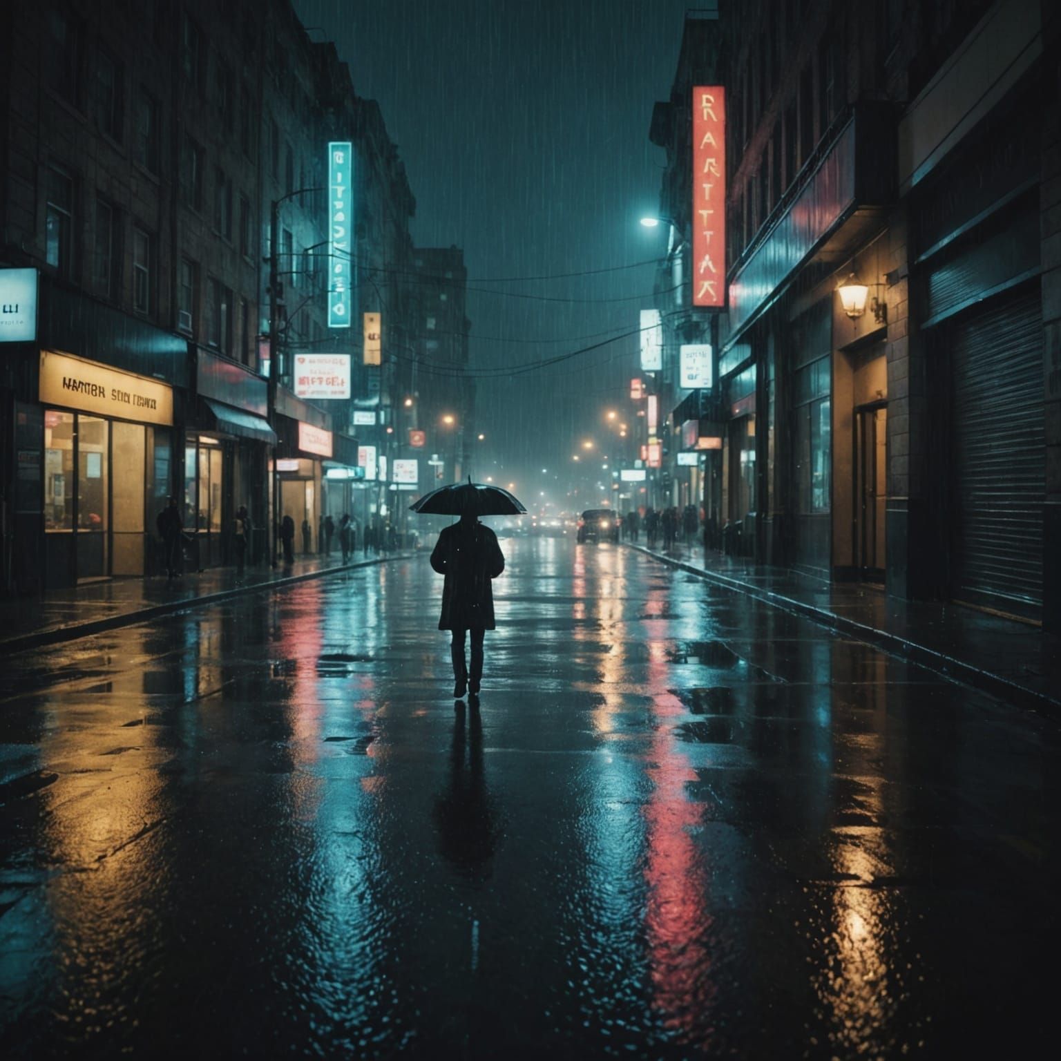 Dramatic City Rain at Night: Cinematic Film Still