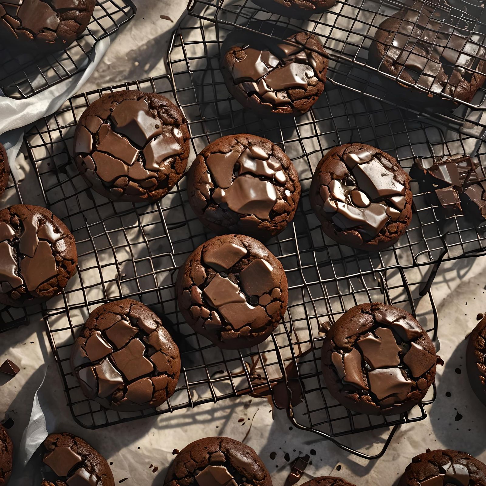 Dark Chocolate Brownie Cookies Cooling, Digital Painting