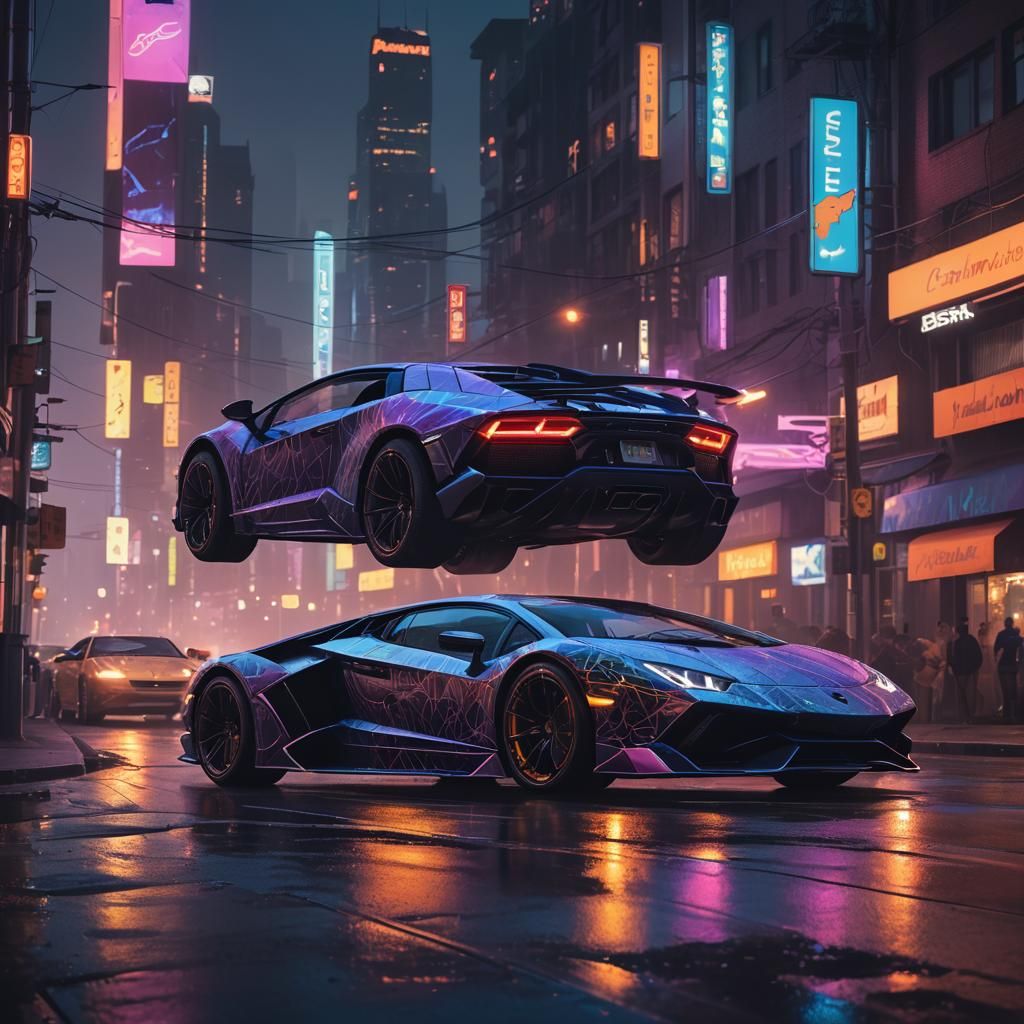 Sleek Lamborghini with Iridescent Neon Paint Job