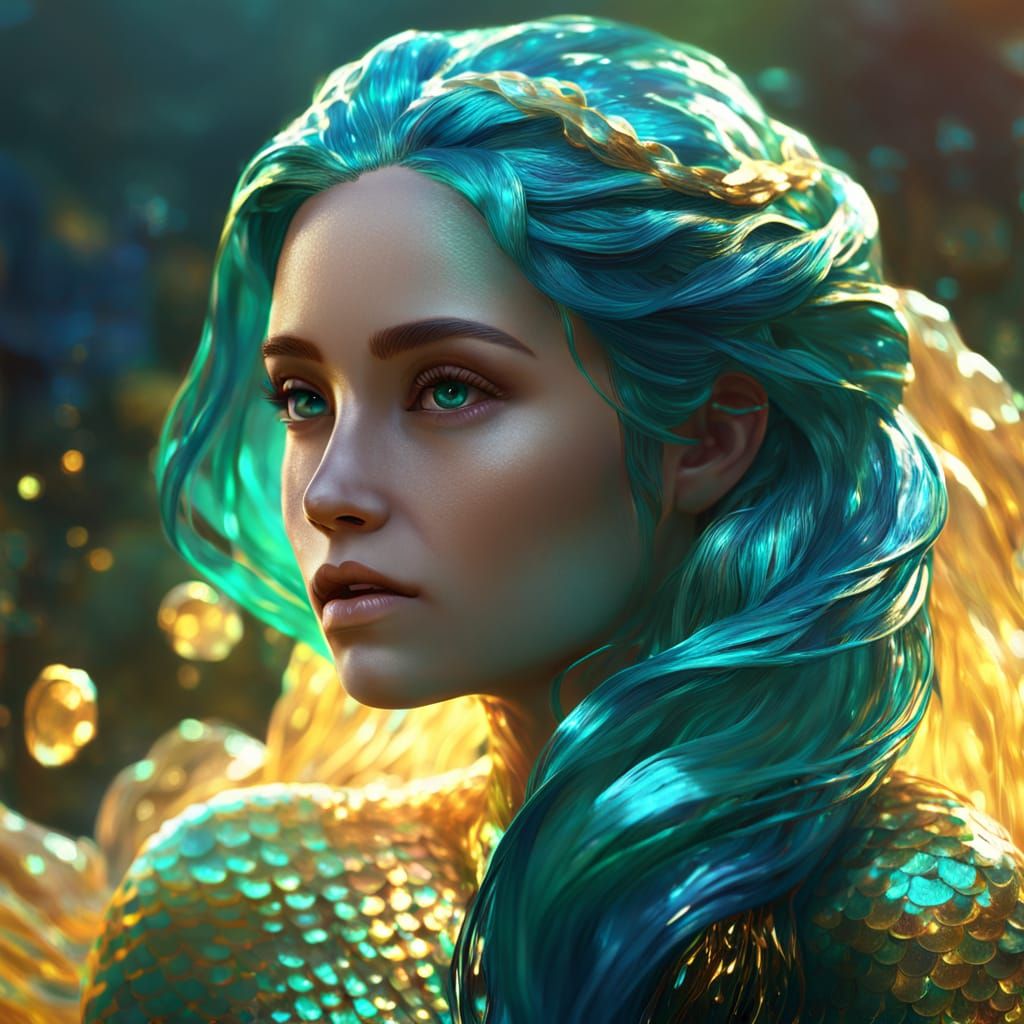 Iridescent Glass Mermaid Fantasy Oil Painting