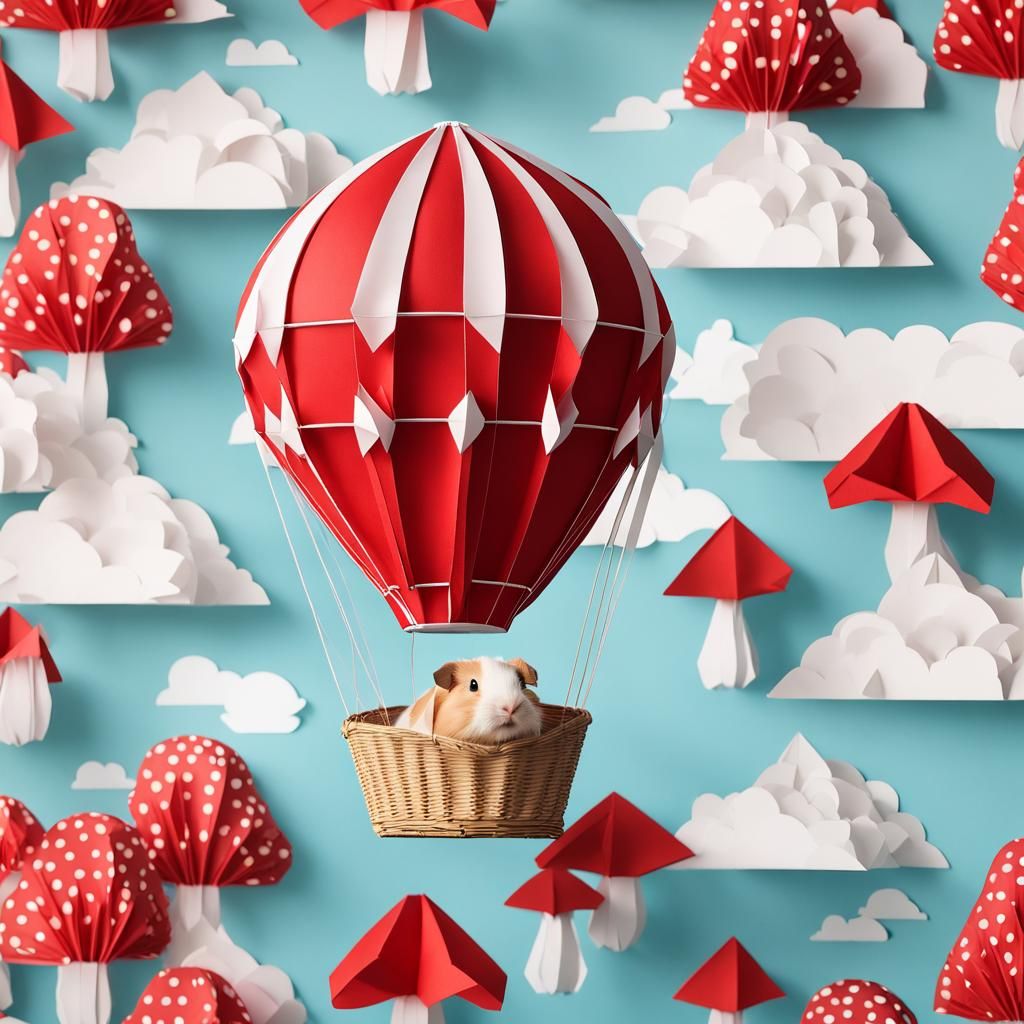 Mushroom Balloon with Guinea Pig in Origami Style