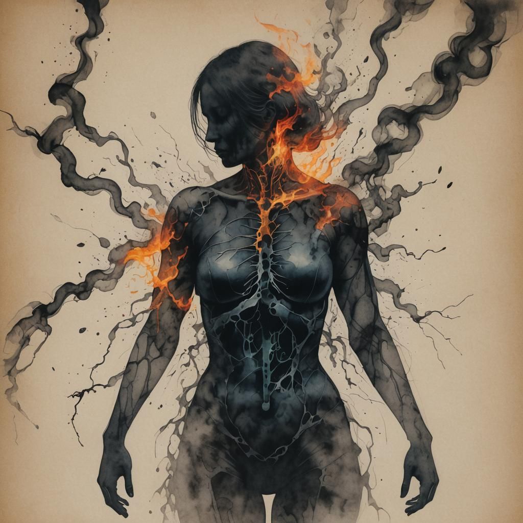 an illustration of a female silhouette of an spiritual body,...