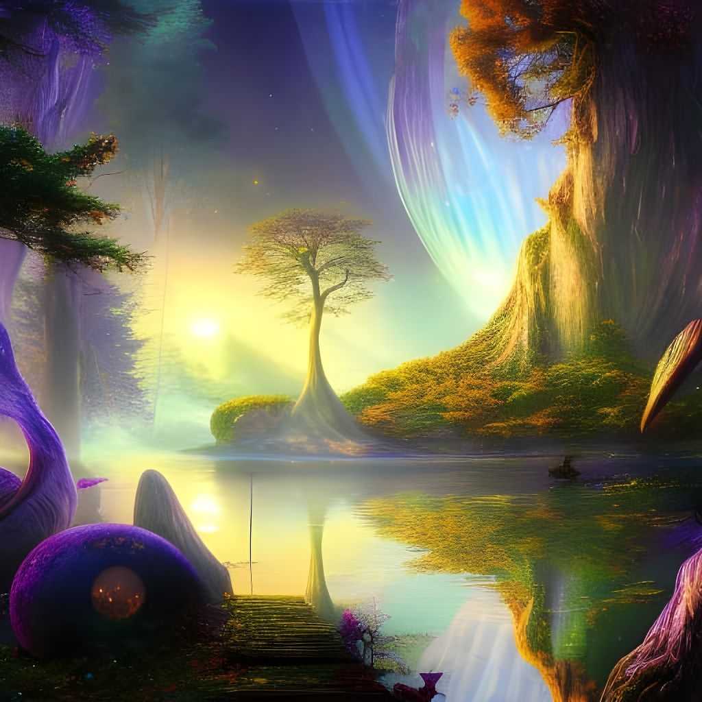 Glowing Island at Night: Hyperrealistic Landscape Photograph...