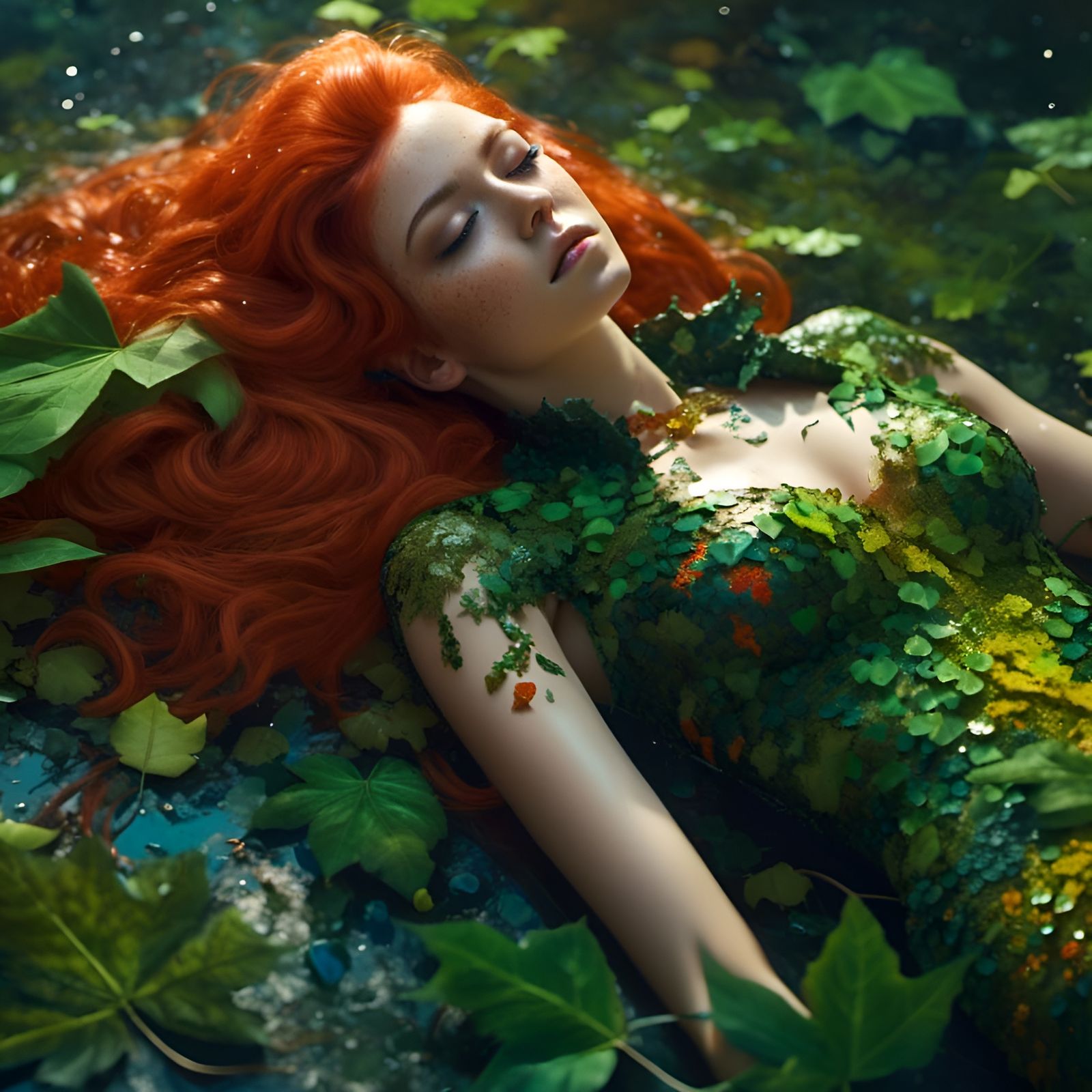 Hyperrealistic Portrait of Poison Ivy Reclining