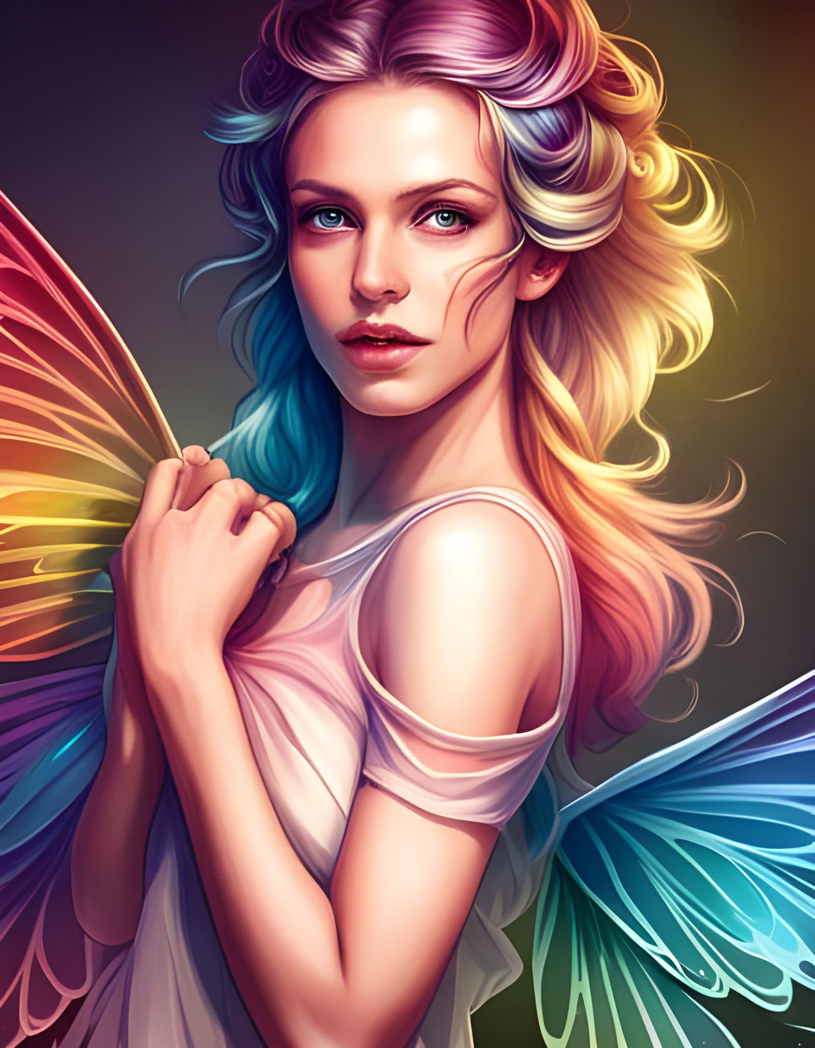 Radiant Fairy with Rainbow Wings: Digital Art