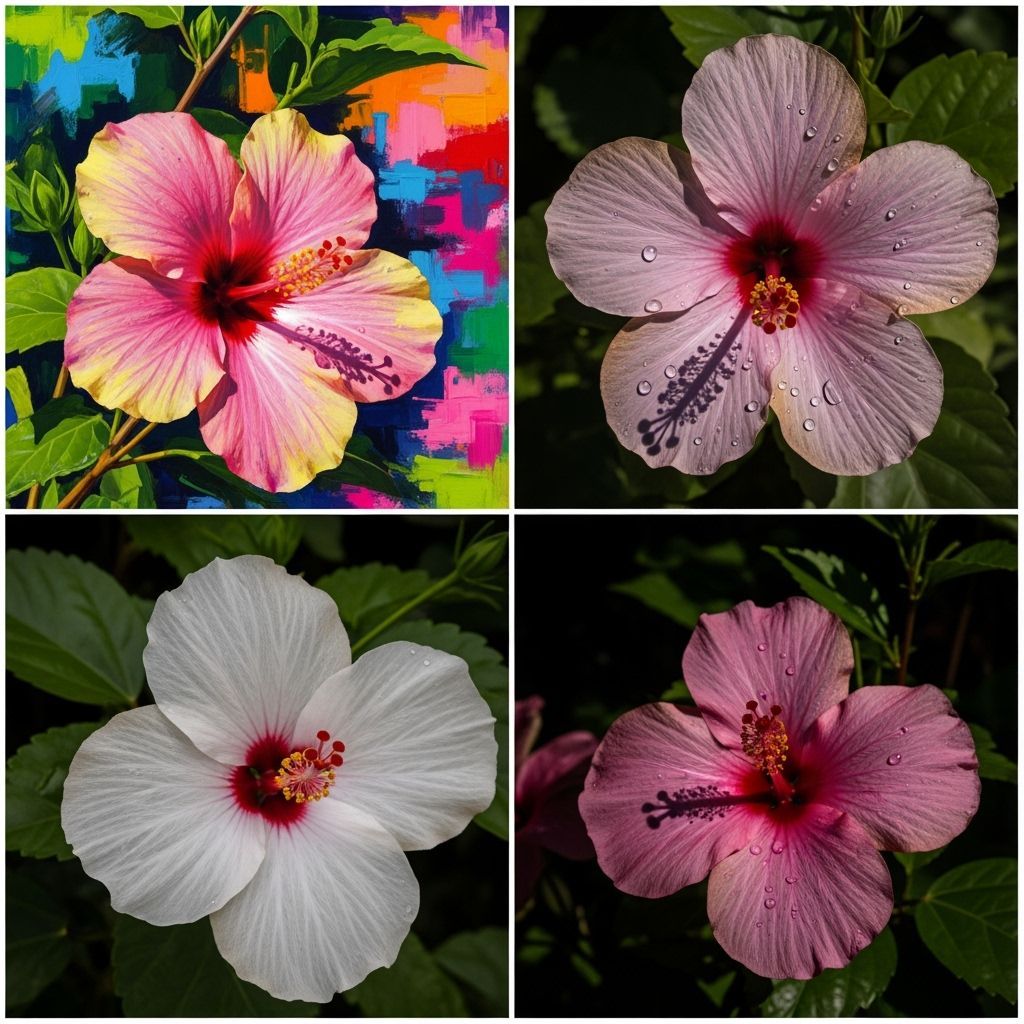 Hibiscus Flower Collage in Mixed Media Styles