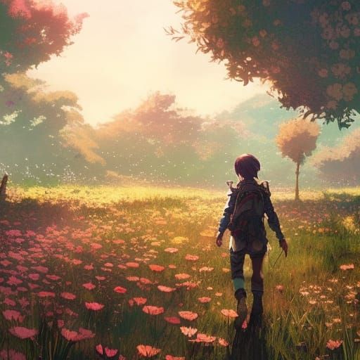 Flower Field Digital Art in Manga Style