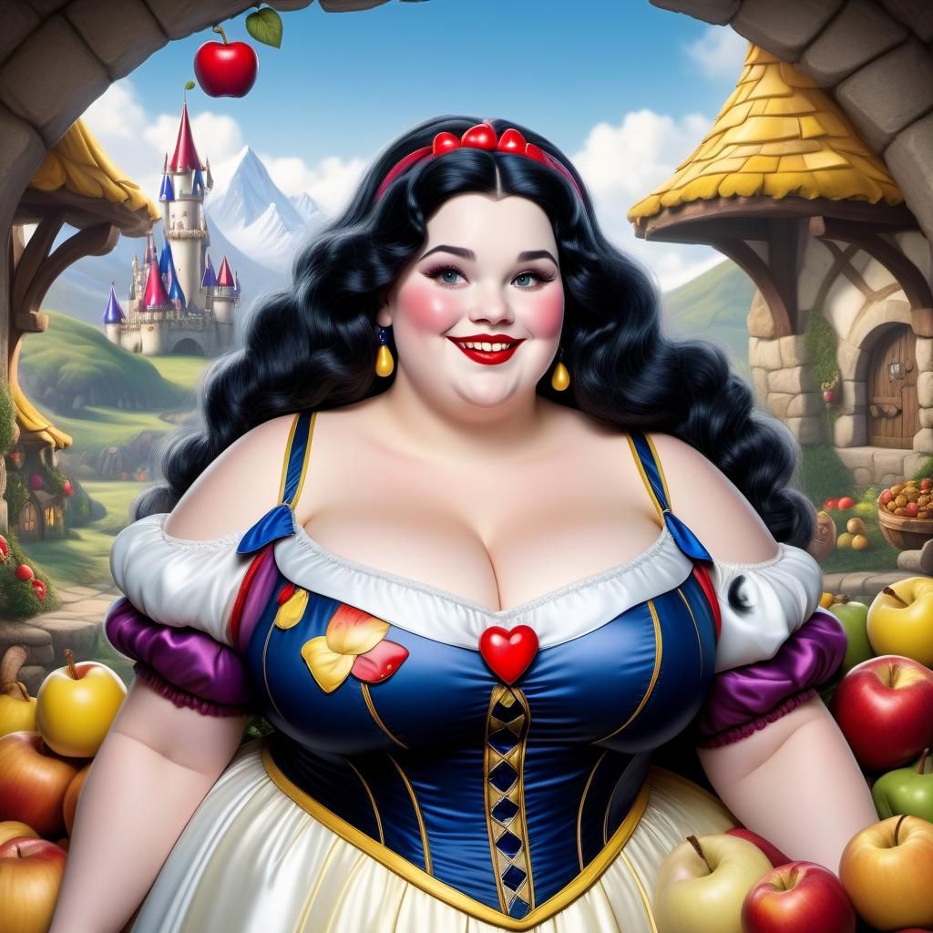 Curvaceous Snow White with Dwarfs in Detailed Scene
