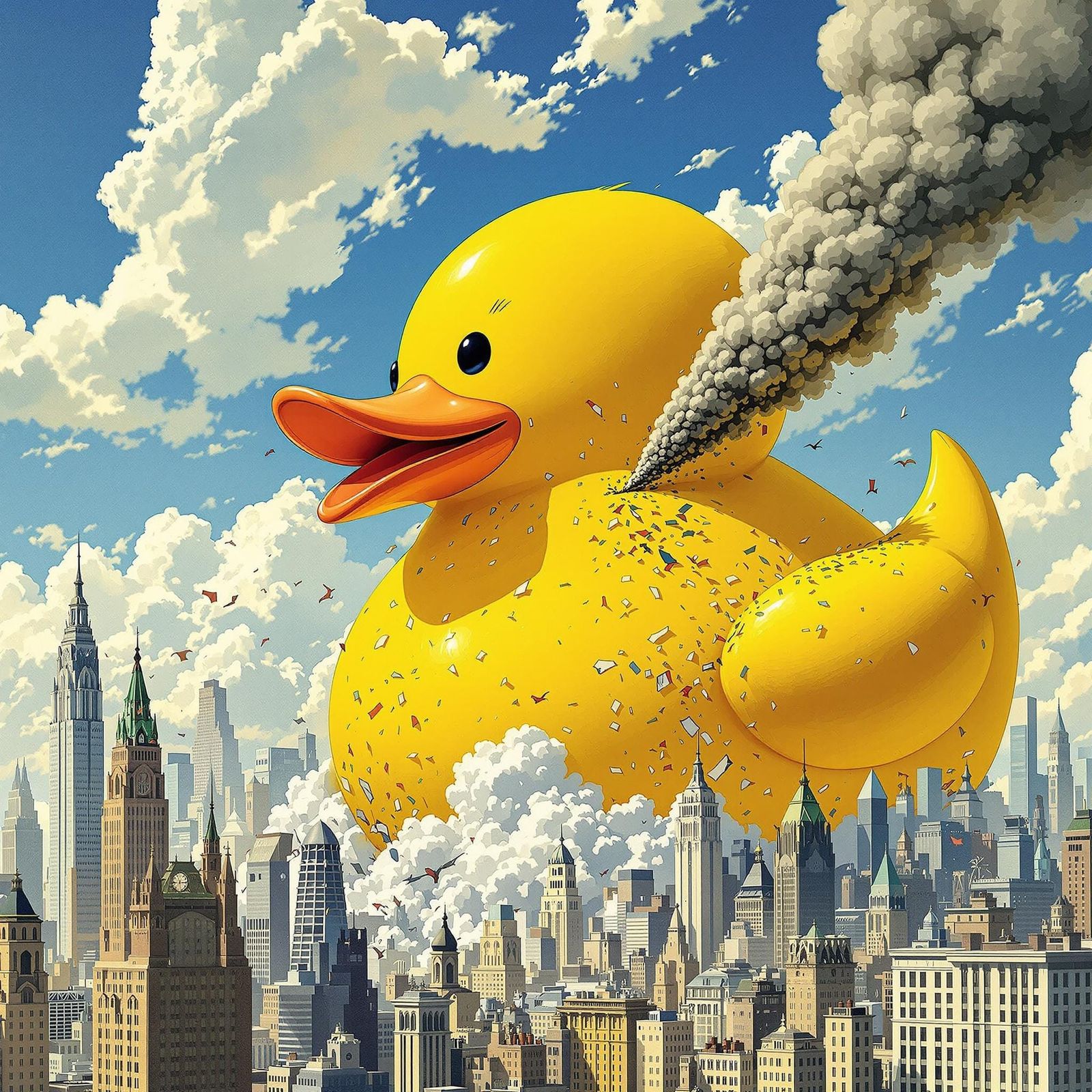 Giant rubber duck destroying a city.
