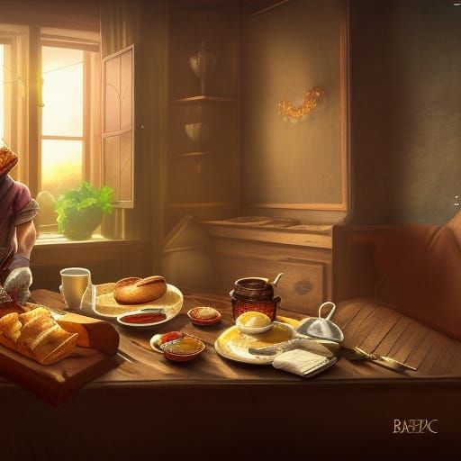Breakfast Still Life in Detailed Matte Style