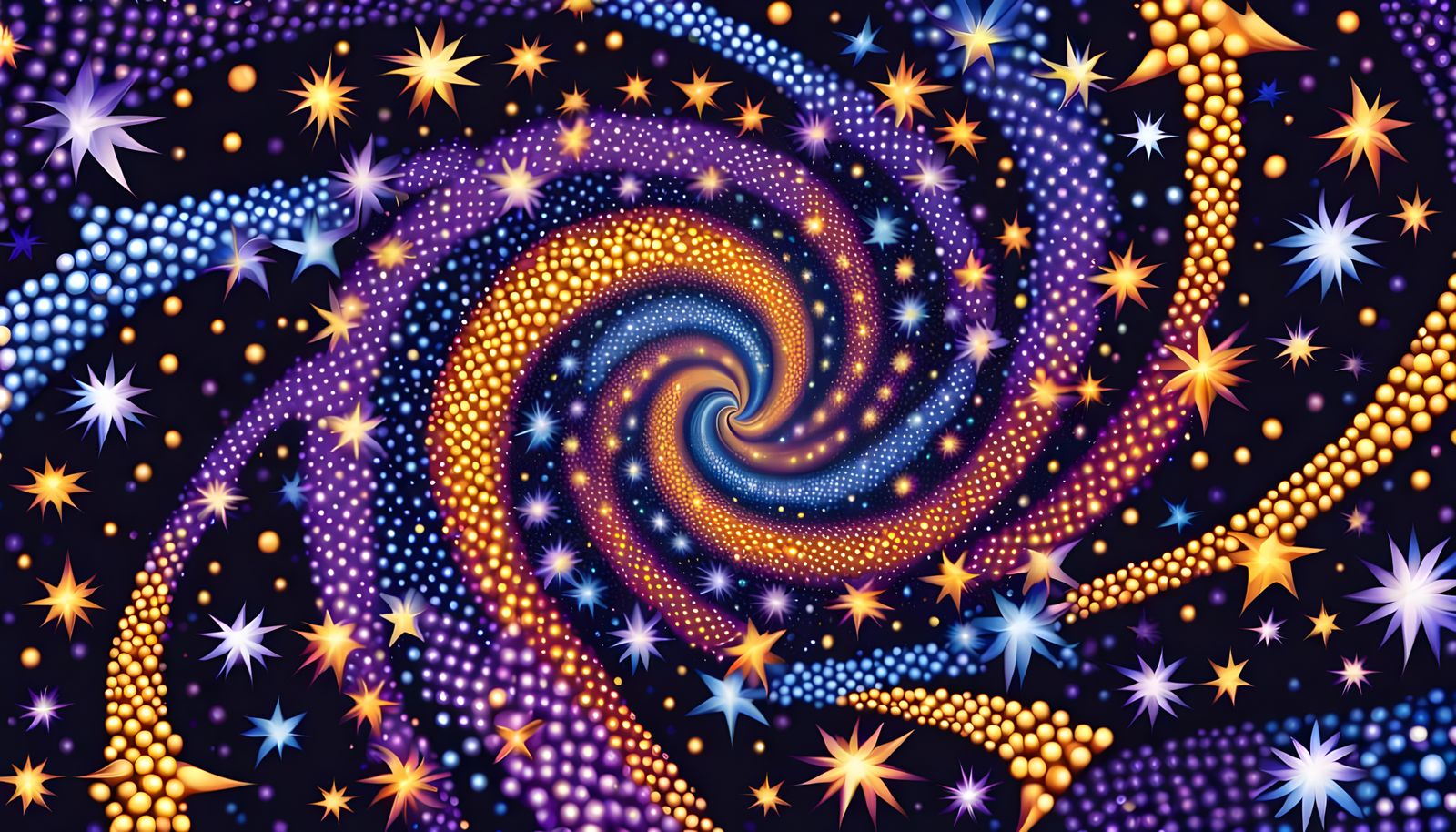 Aboriginal Dotted-Art Vortex with Vibrant Stars