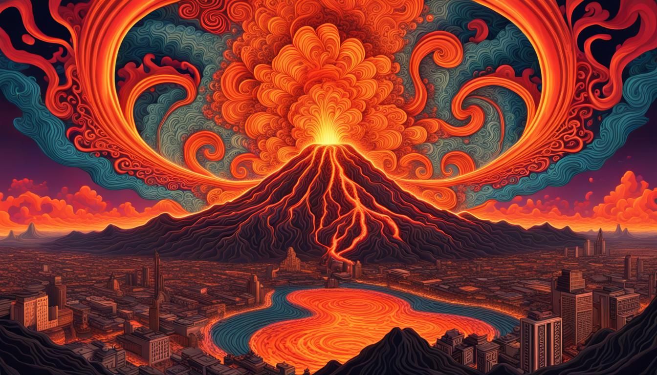 Volcano Eruption in Glitch Art Style