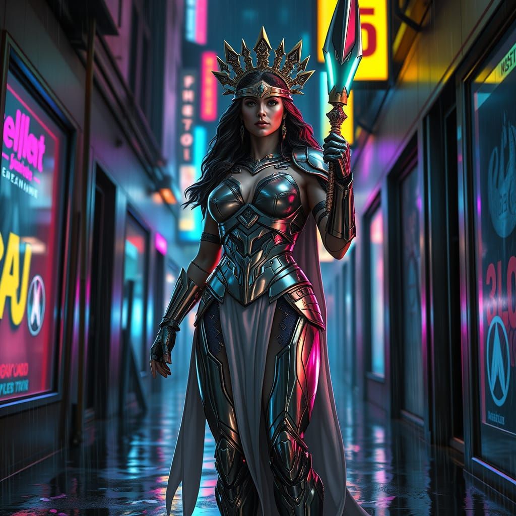 Cyberpunk Athena: Goddess of Wisdom Reimagined