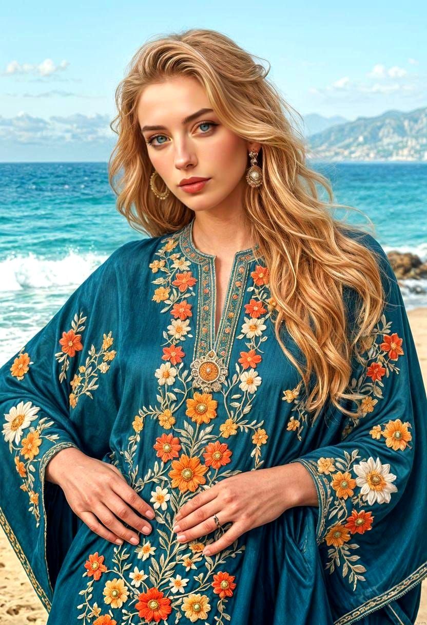 Italian Goddess on the Beach as Digital Painting