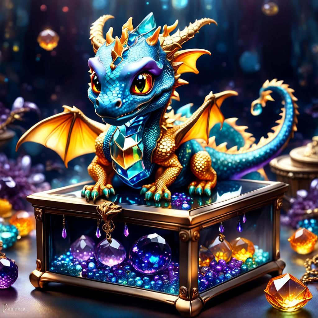 Whimsical Miniature Dragon in Iridescent Jewelry Box