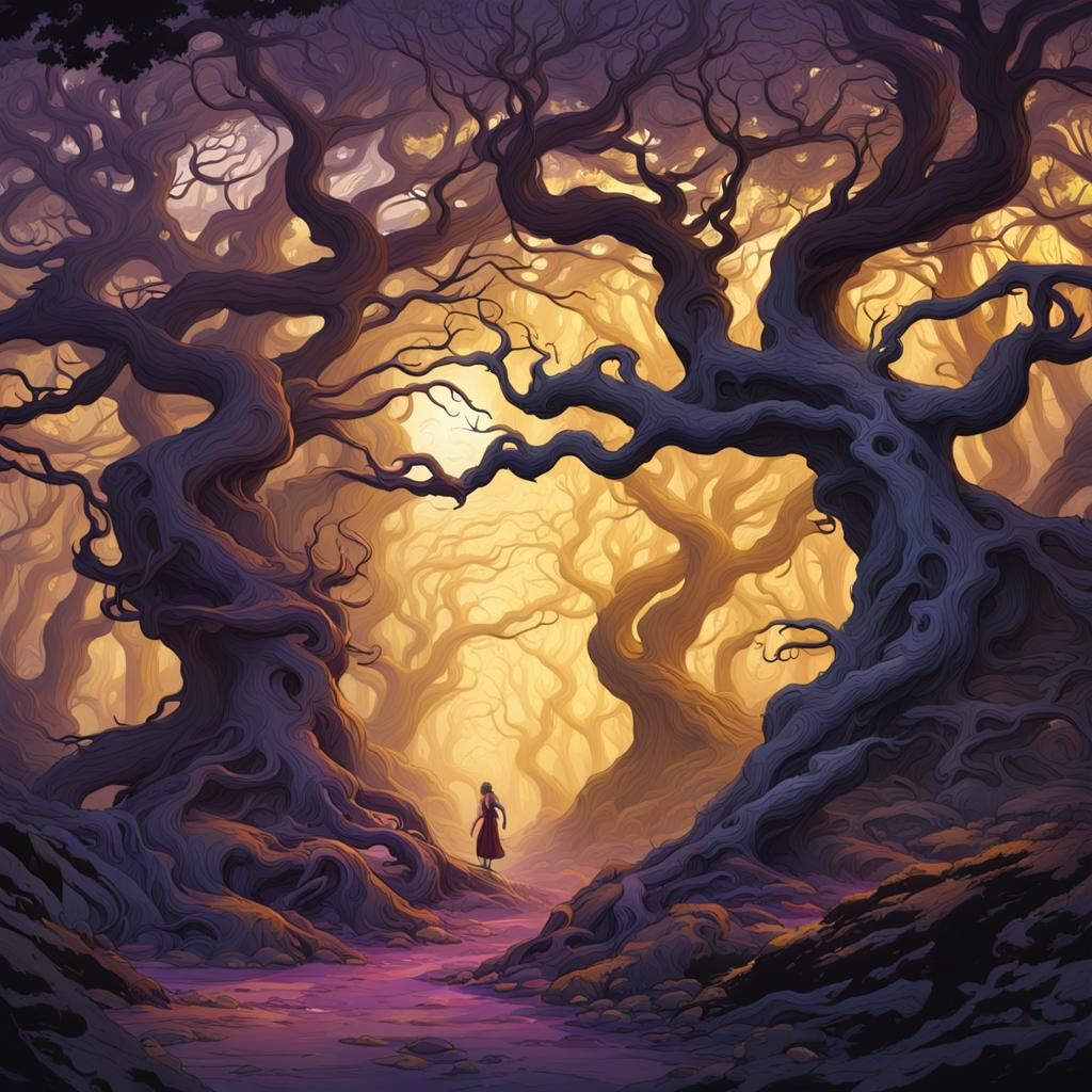 Mystical Forest: Wind Through Trees, Art Nouveau Style