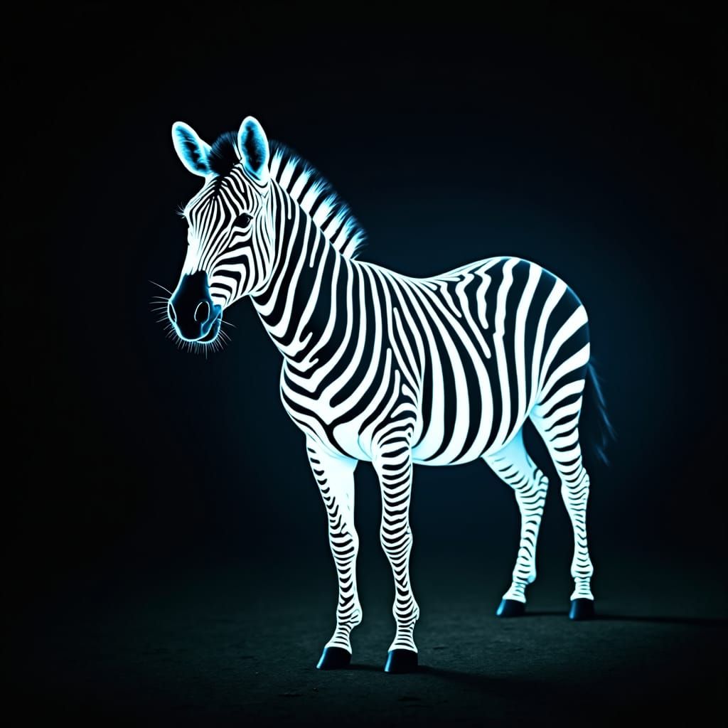 Zebras with Electric Blue Stripes in Cinematic Style