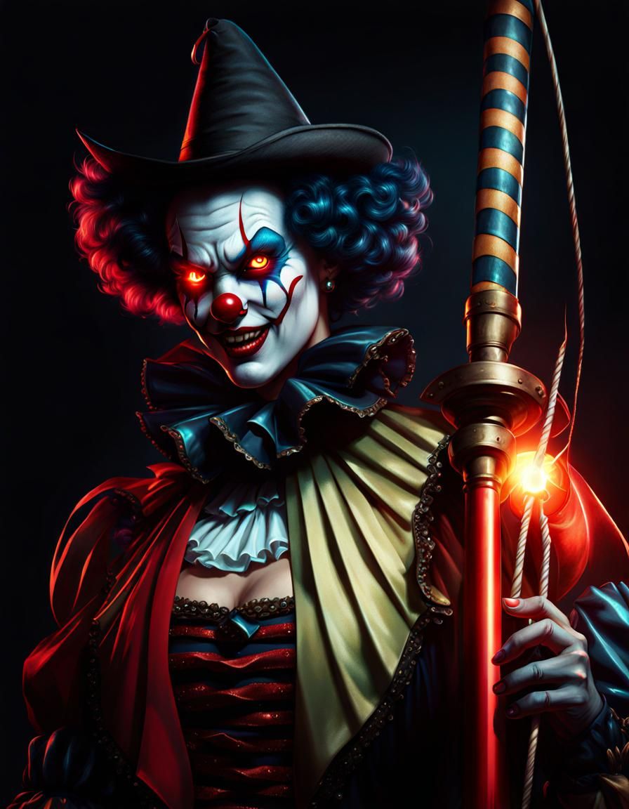 Ominous Killer Clown with Glowing Eyes
